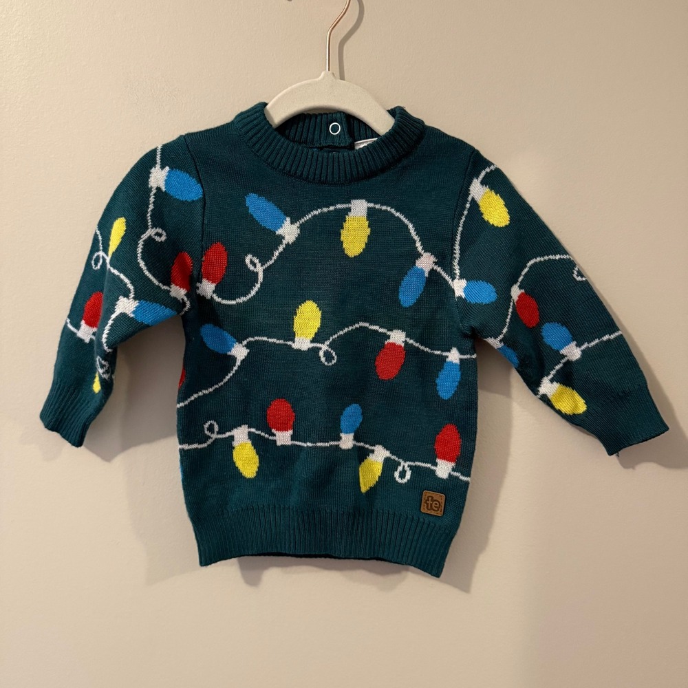 Tipsy Elves Baby 12M Christmas Sweater Ugly Lights Green Acrylic‎